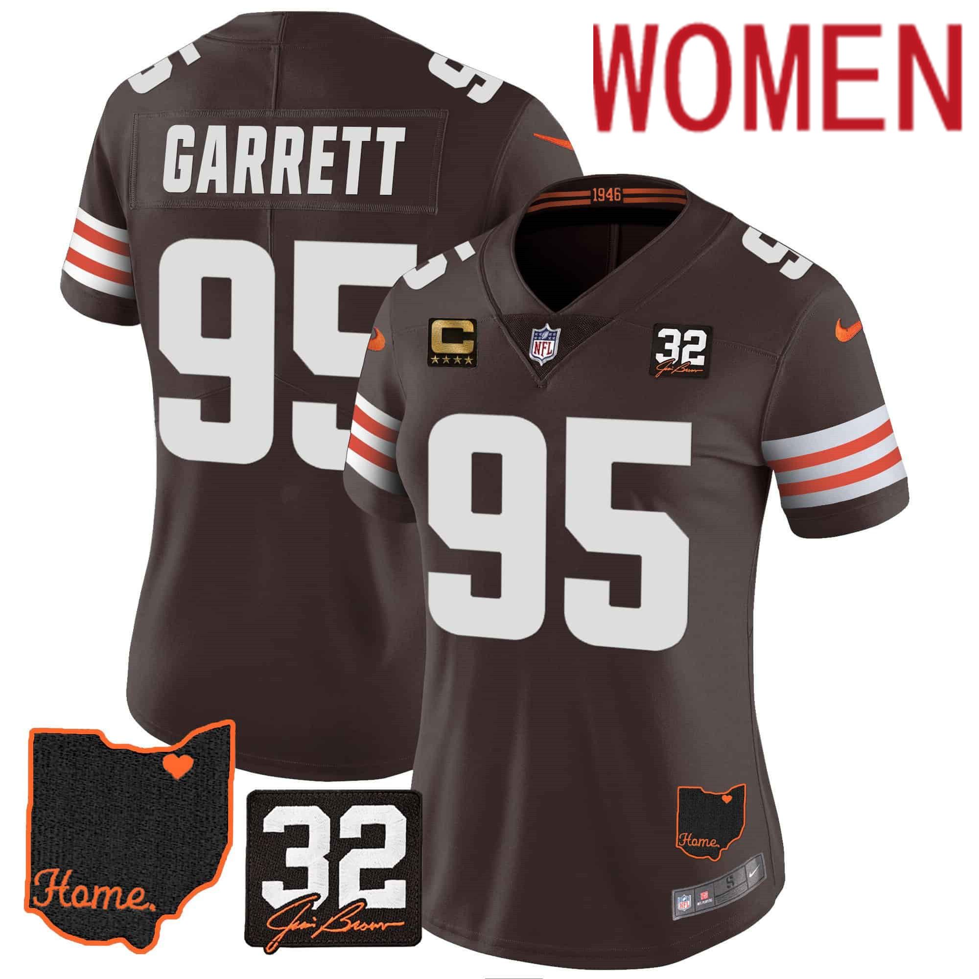 Women Cleveland Browns 95 Garrett Brown Memorial Home Patch 2024 Nike NFL Jersey style 1